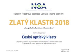 Zlatý klastr 2018 pro Český optický klastr